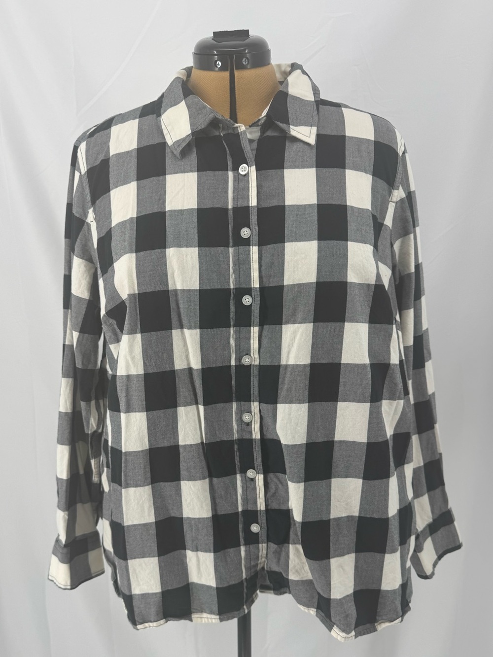 Talbots Black and White Buffalo Check Flannel Button-Down Shirt 0275